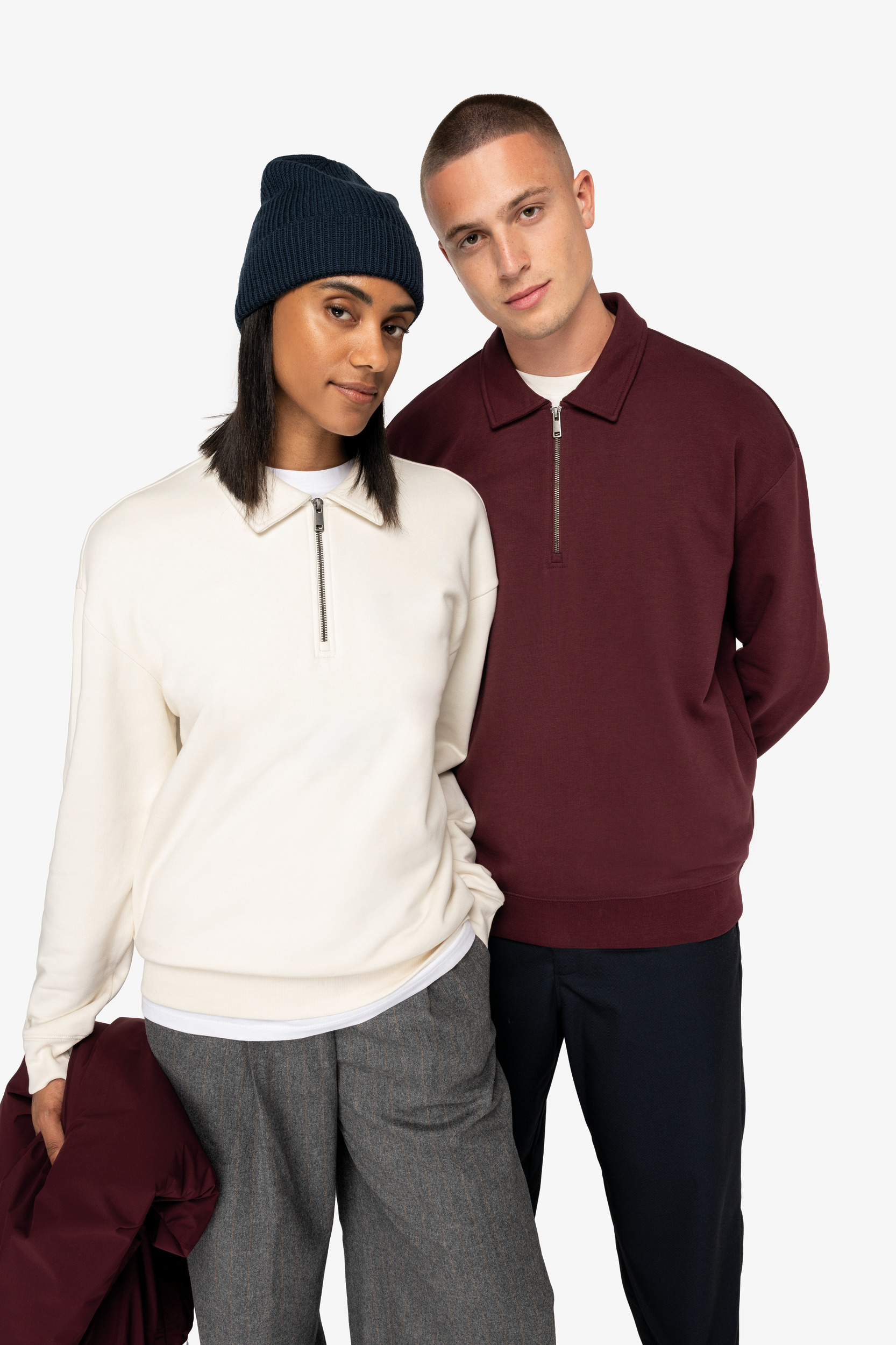 Native Spirit Eco-friendly unisex dropped shoulders quarter zipper sweatshirt with polo collar [NS432]